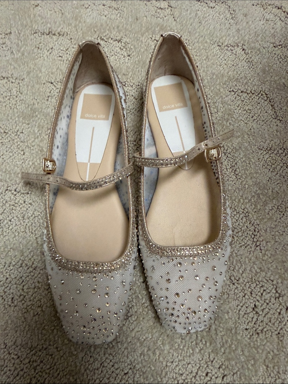 Dolce Vita Nude Crystal Embellished Mary Jane Flats
